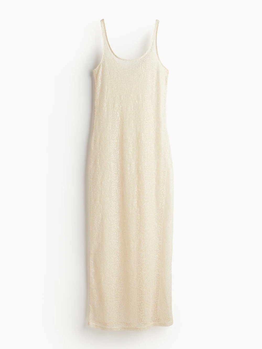 H&M Cream Sequin Fishnet Lace-Texture Slip Maxi Dress